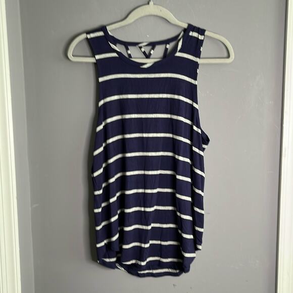 Chaser Navy Blue and Gray Striped Sleeveless Strappy Back Top Size Medium - Picture 7 of 7